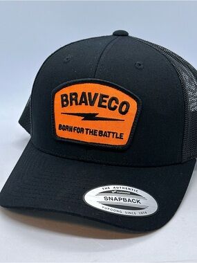 BRAVECO Born For The Battle Black Trucker Hat Orange Patch Adjustable Snapback